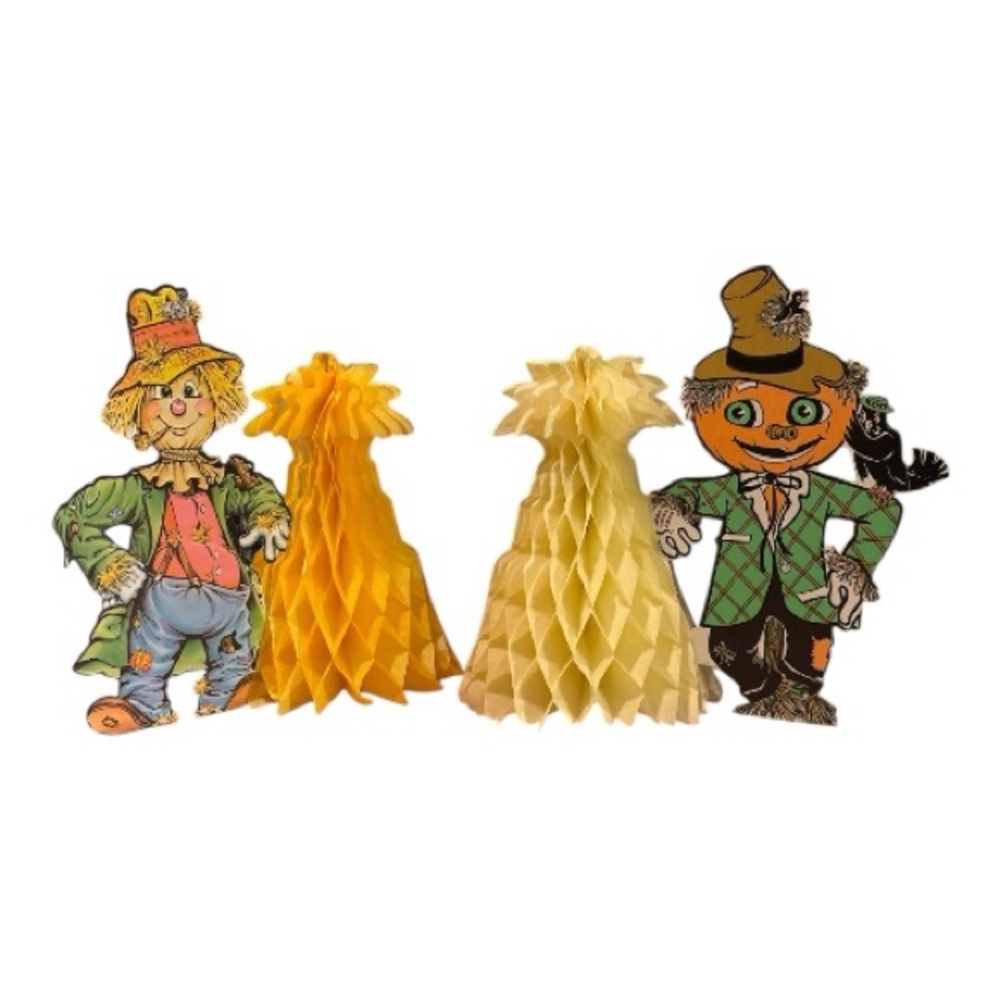 Vintage Beistle Scarecrow Honeycomb Haystack Halloween Decorations